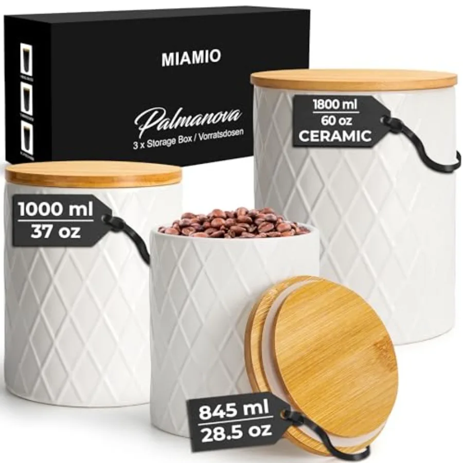 Set of 3 Canister Sets for Kitchen Counter Ceramic Kitchen Canister Set with Airtight Seal Wooden Lid - Perfect for Coffee Tea
Set of 3 Canister Sets for Kitchen Counter Ceramic Kitchen Canister Set with Airtight Seal Wooden Lid - Perfect for Coffee Tea