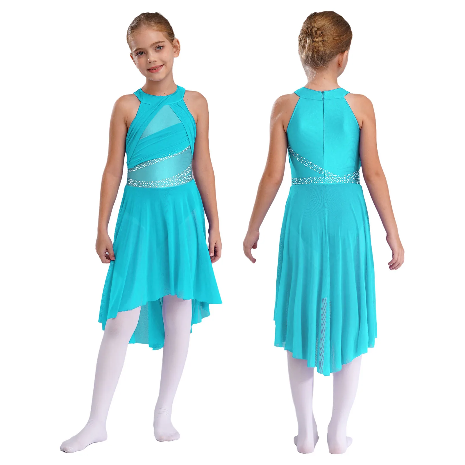 Girls Lyrical Modern Contemporary Dance Dress Sleeveless Asymmetrical Hem Dress for Ballet Gymnastics Figure Skating Performance 
Girls Lyrical Modern Contemporary Dance Dress Sleeveless Asymmetrical Hem Dress for Ballet Gymnastics Figure Skating Performance
