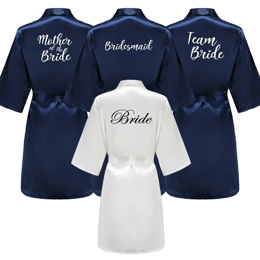 Wedding Party Team Bride Robe With White Letters Kimono Satin Pajamas Bridesmaid Navy Blue Bathrobe
Wedding Party Team Bride Robe With White Letters Kimono Satin Pajamas Bridesmaid Navy Blue Bathrobe