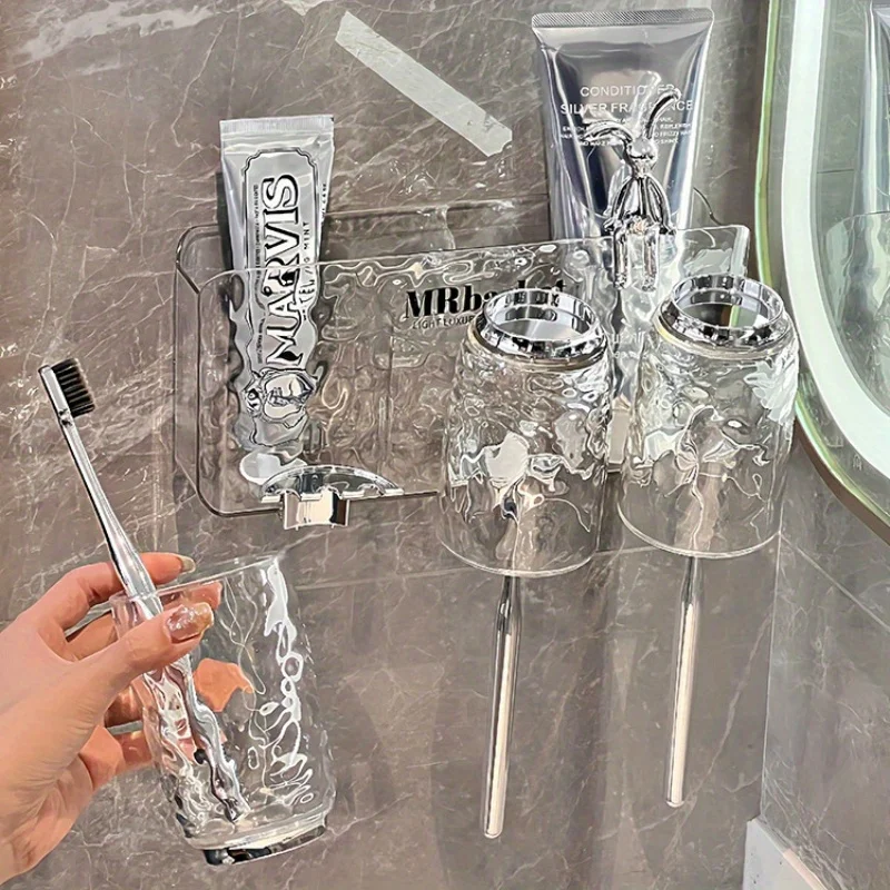 1set Toothbrush Holder With Toothpaste Dispenser, Wall Mounted Toothbrush Rack, Glacier Pattern Toothbrush Organizer, Minimali
1set Toothbrush Holder With Toothpaste Dispenser, Wall Mounted Toothbrush Rack, Glacier Pattern Toothbrush Organizer, Minimali