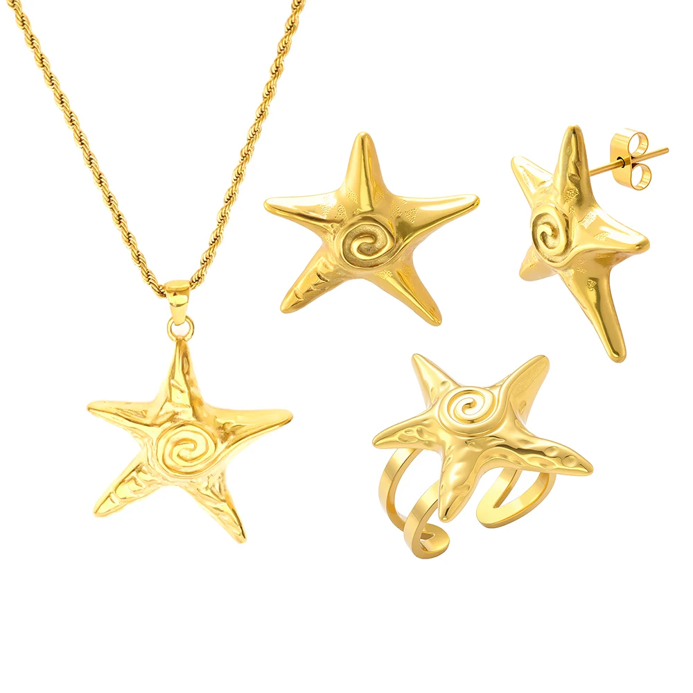 JINHUI Summer Beach Holiday Jewelry Set Personality Starfish Pendant Threaded Necklace Earrings and Finger Ring for Women's Gift
JINHUI Summer Beach Holiday Jewelry Set Personality Starfish Pendant Threaded Necklace Earrings and Finger Ring for Women's Gift