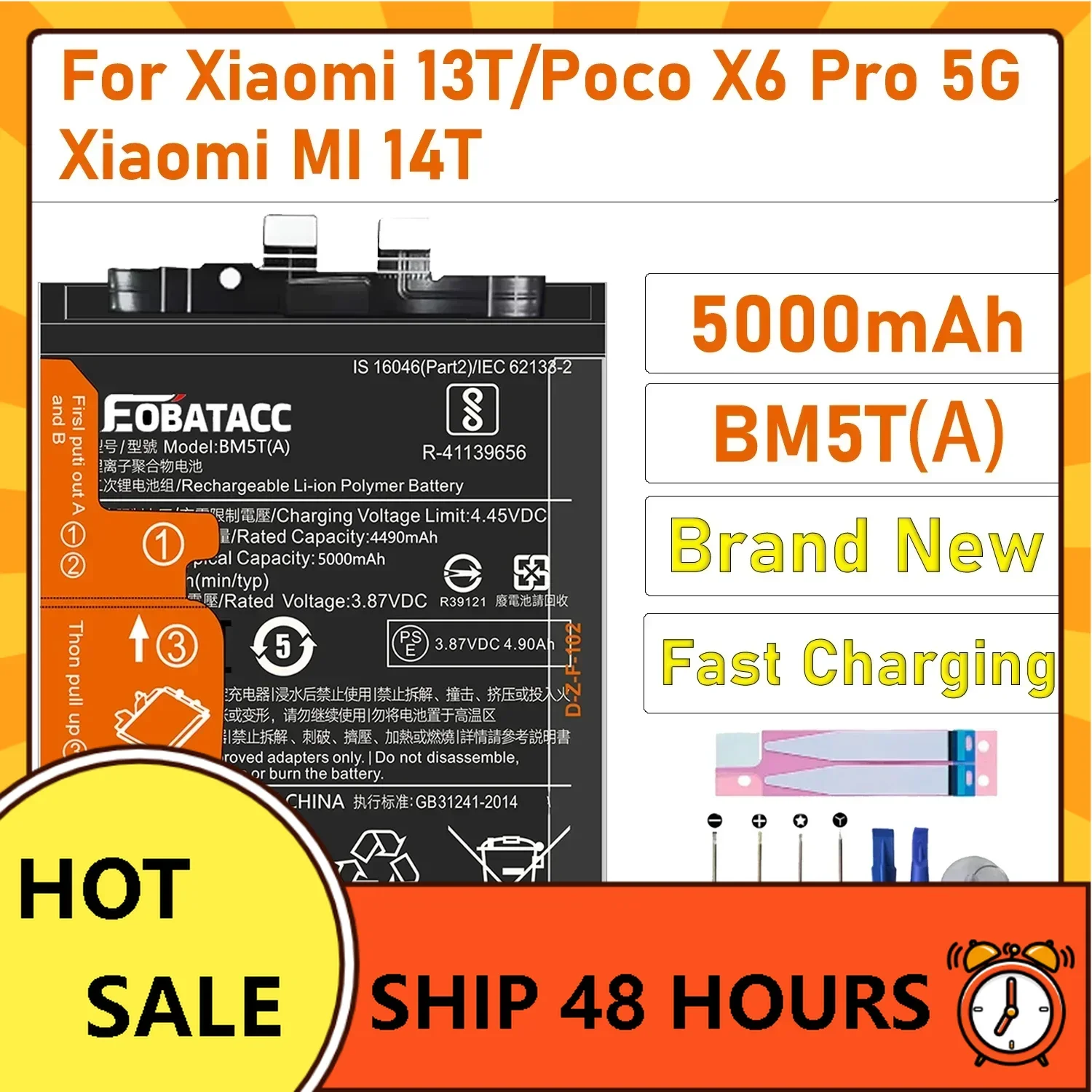 2025 Years EOTABACC 100% New Original Battery BM5T(A) For XIAOMI 13T/Poco X6 Pro 5G/14T Battery +Tools
2025 Years EOTABACC 100% New Original Battery BM5T(A) For XIAOMI 13T/Poco X6 Pro 5G/14T Battery +Tools