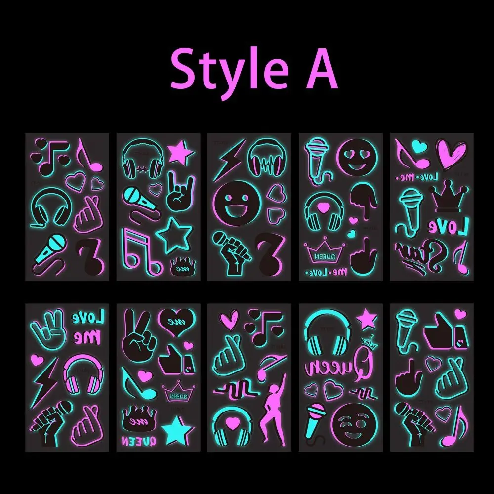 20Sheets Skin-Friendly Luminous Tattoo Stickers Cartoon Night Light Music Festival Stickers Waterproof Party Club DIY Body Art
20Sheets Skin-Friendly Luminous Tattoo Stickers Cartoon Night Light Music Festival Stickers Waterproof Party Club DIY Body Art