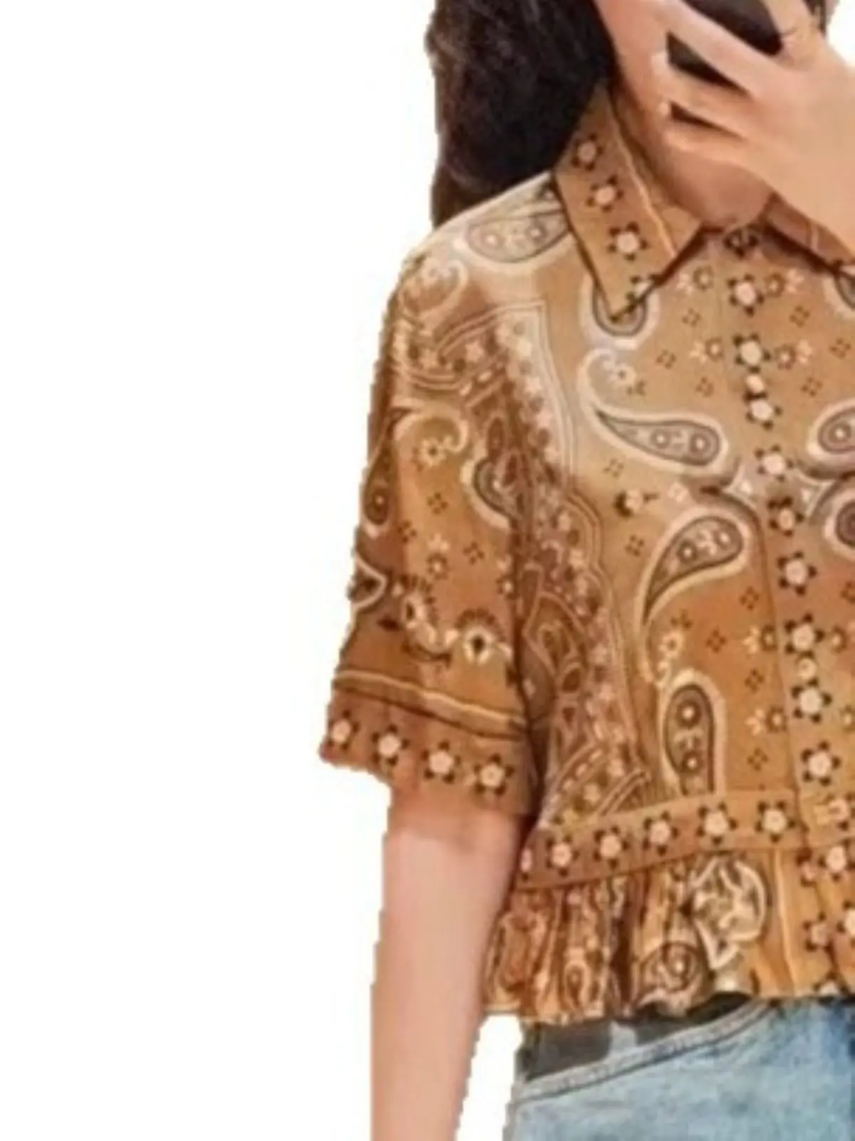 Spring/Summer Women Polo Neck Paisley Print Long Sleeve Shirt Single Breasted Ruffled Hem Casual Fashion Blouse
Spring/Summer Women Polo Neck Paisley Print Long Sleeve Shirt Single Breasted Ruffled Hem Casual Fashion Blouse