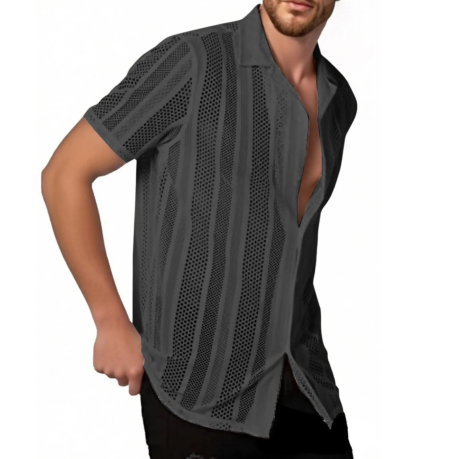 Casual Shirts For Man New Men'S Lace Short-Sleeved Shirt With See-Through Buttons Holiday Casual Hollowed-Out Top Men'S Clothing
Casual Shirts For Man New Men'S Lace Short-Sleeved Shirt With See-Through Buttons Holiday Casual Hollowed-Out Top Men'S Clothing