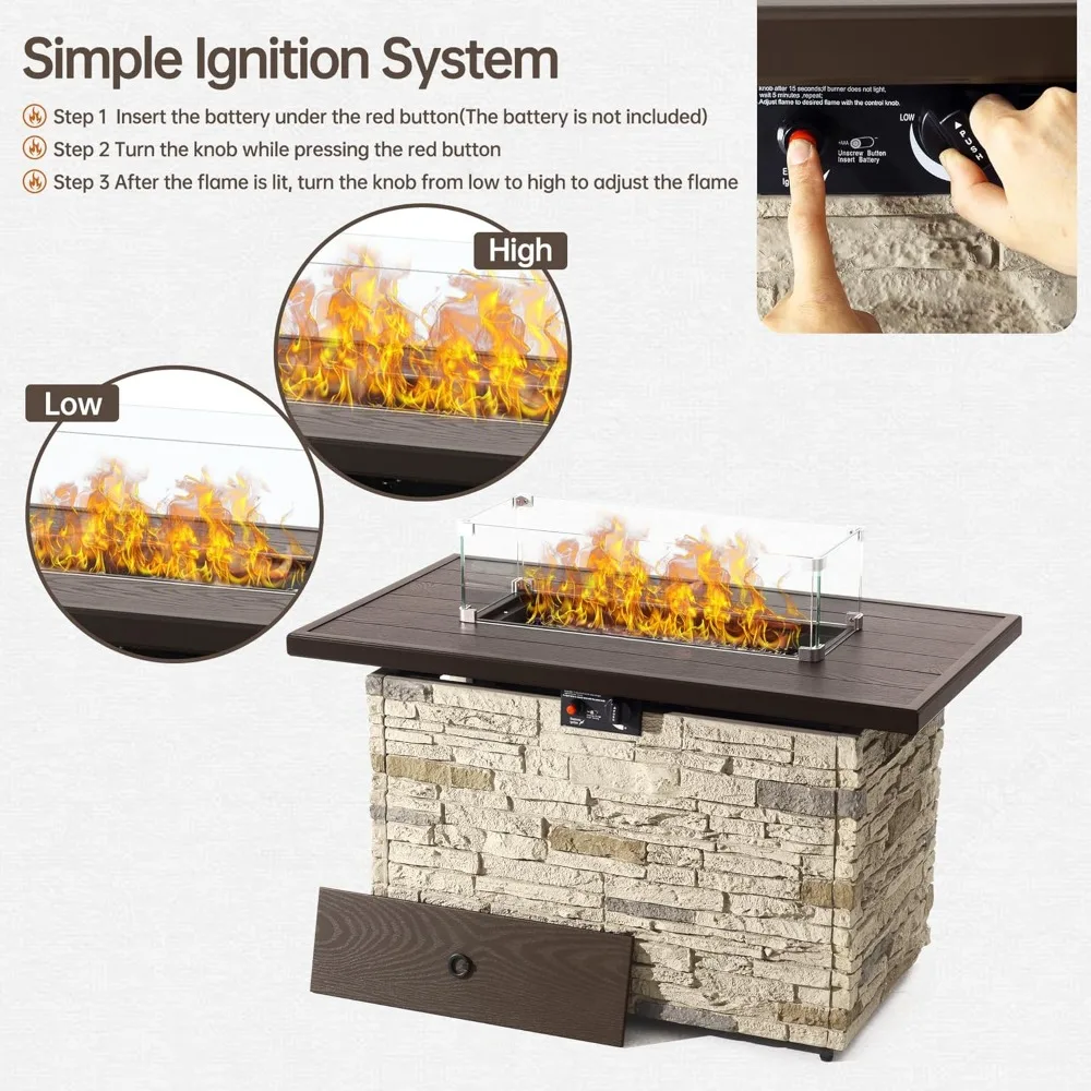 «43-дюймовый уличный пропановый стол для костра с газом емкостью 50 000 БТЕ, дизайном из искусственного камня, ветрозащитой, огненными бусинами, крышкой и крышкой»
«43-дюймовый уличный пропановый стол для костра с газом емкостью 50 000 БТЕ, дизайном из искусственного камня, ветрозащитой, огненными бусинами, крышкой и крышкой»