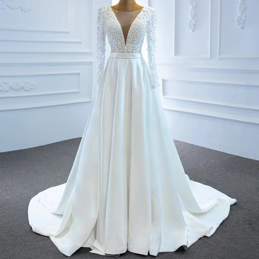Gorgeous O-Neck Long Sleeve Wedding Dress For Women With Lace-Up Back Pearls Customized Vestido De Novia
Gorgeous O-Neck Long Sleeve Wedding Dress For Women With Lace-Up Back Pearls Customized Vestido De Novia
