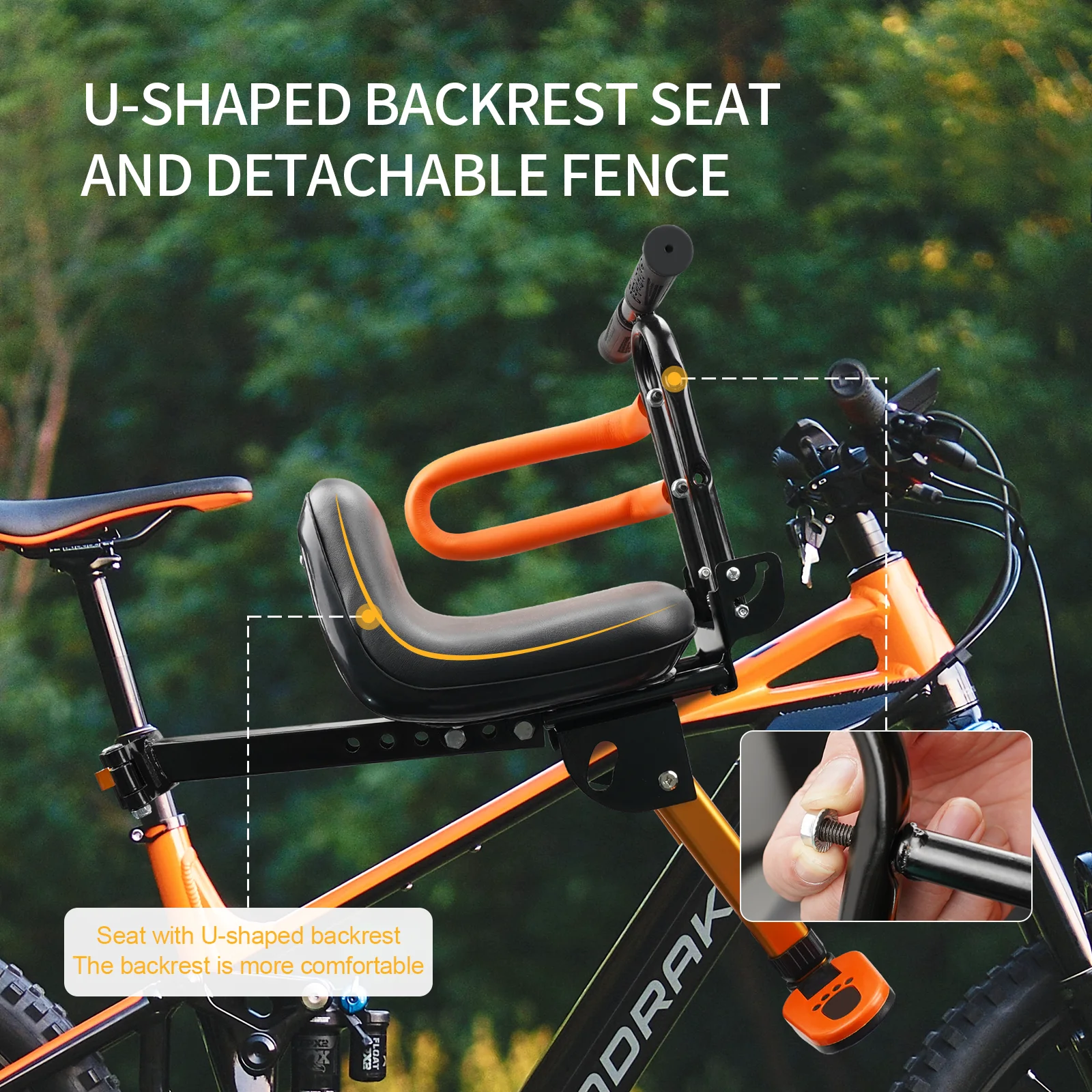 Back Mounted Child Bike Seat Toddler Bike Seat with U-Shaped Guardrail Folding Footrest and Safety Belt
Back Mounted Child Bike Seat Toddler Bike Seat with U-Shaped Guardrail Folding Footrest and Safety Belt