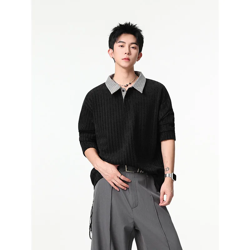 Men's Long Sleeve Knit Polo Shirt Vintage Spliced Collar Loose Fit Pullover Top Black Textured Streetwear Casual Breathable Tops
Men's Long Sleeve Knit Polo Shirt Vintage Spliced Collar Loose Fit Pullover Top Black Textured Streetwear Casual Breathable Tops