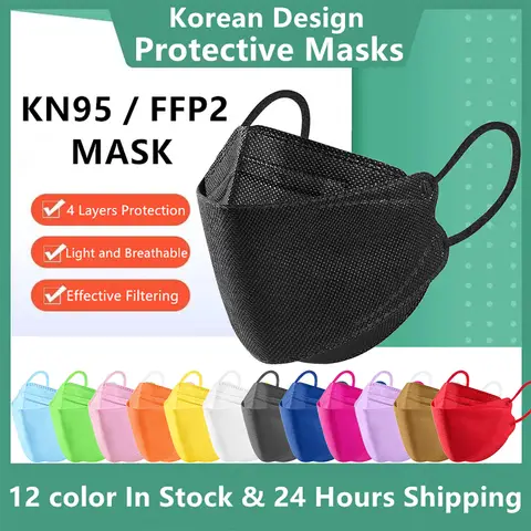 10-100PCS Mascarillas FFP2 Face Mask CE Approved FPP2 Disposable KN95 KF94 Facial Mouth Black Fish Masks FFP2MASK KF94Mask