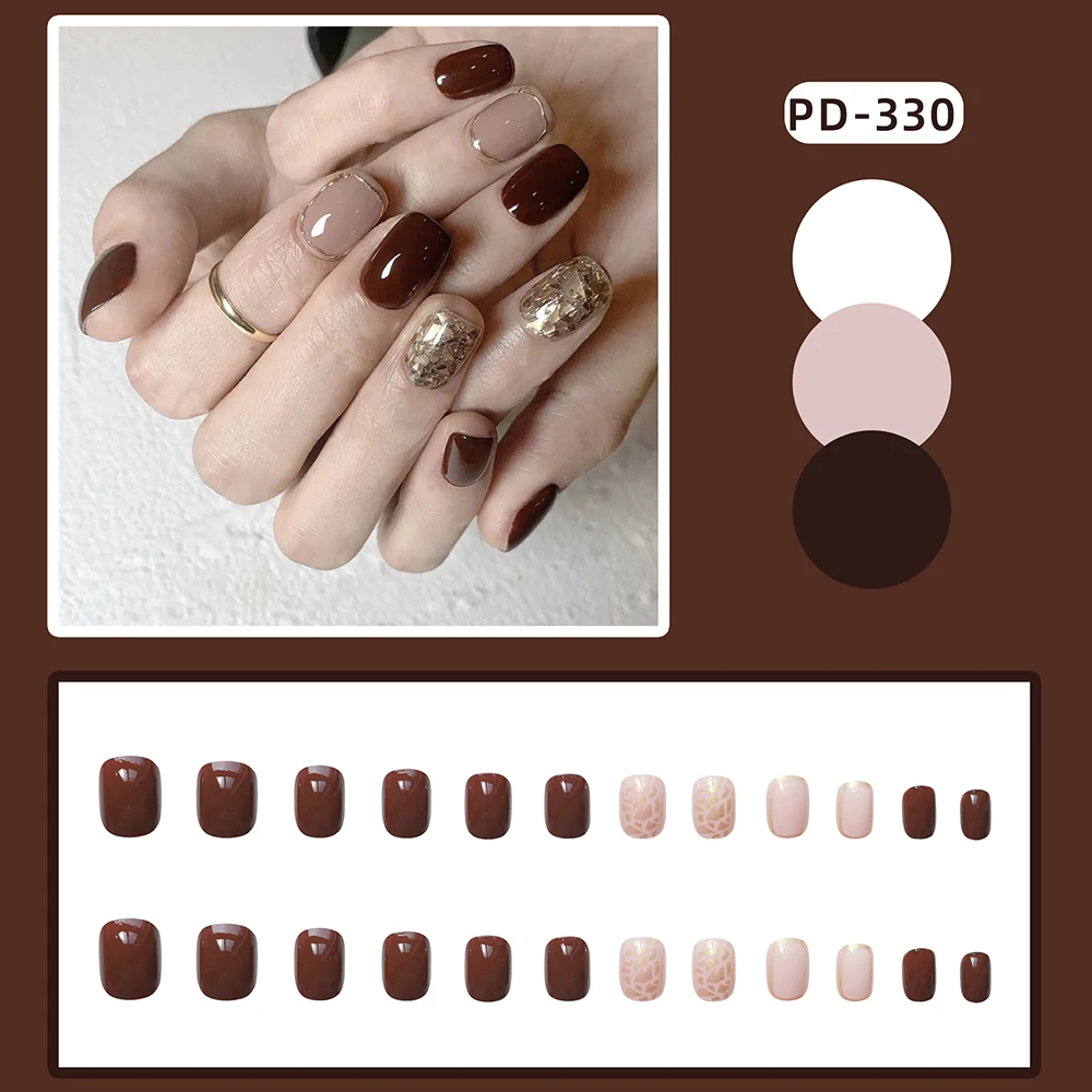 24PCS Glossy Fake Nails Pure Brown Design Short French Full Cover False Nails
24PCS Glossy Fake Nails Pure Brown Design Short French Full Cover False Nails
