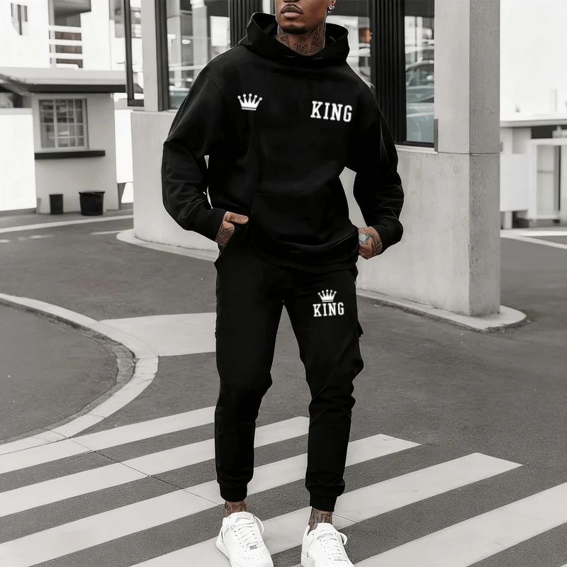 Мужской осенне-зимний комплект из 2 предметов: свитер + спортивные штаны с принтом короны KING, модная толстовка с капюшоном для отдыха на открытом воздухе, спортивная одежда
Мужской осенне-зимний комплект из 2 предметов: свитер + спортивные штаны с принтом короны KING, модная толстовка с капюшоном для отдыха на открытом воздухе, спортивная одежда