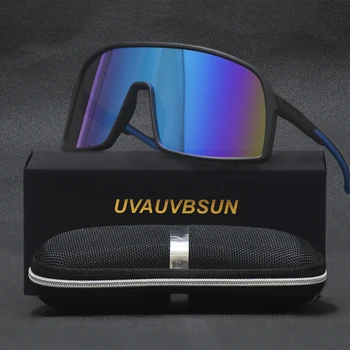 TR90 플랫 탑 고글 선글라스 남녀공용, 블루 프레임 미러 렌즈, 방풍 편광 선글라스, UV400