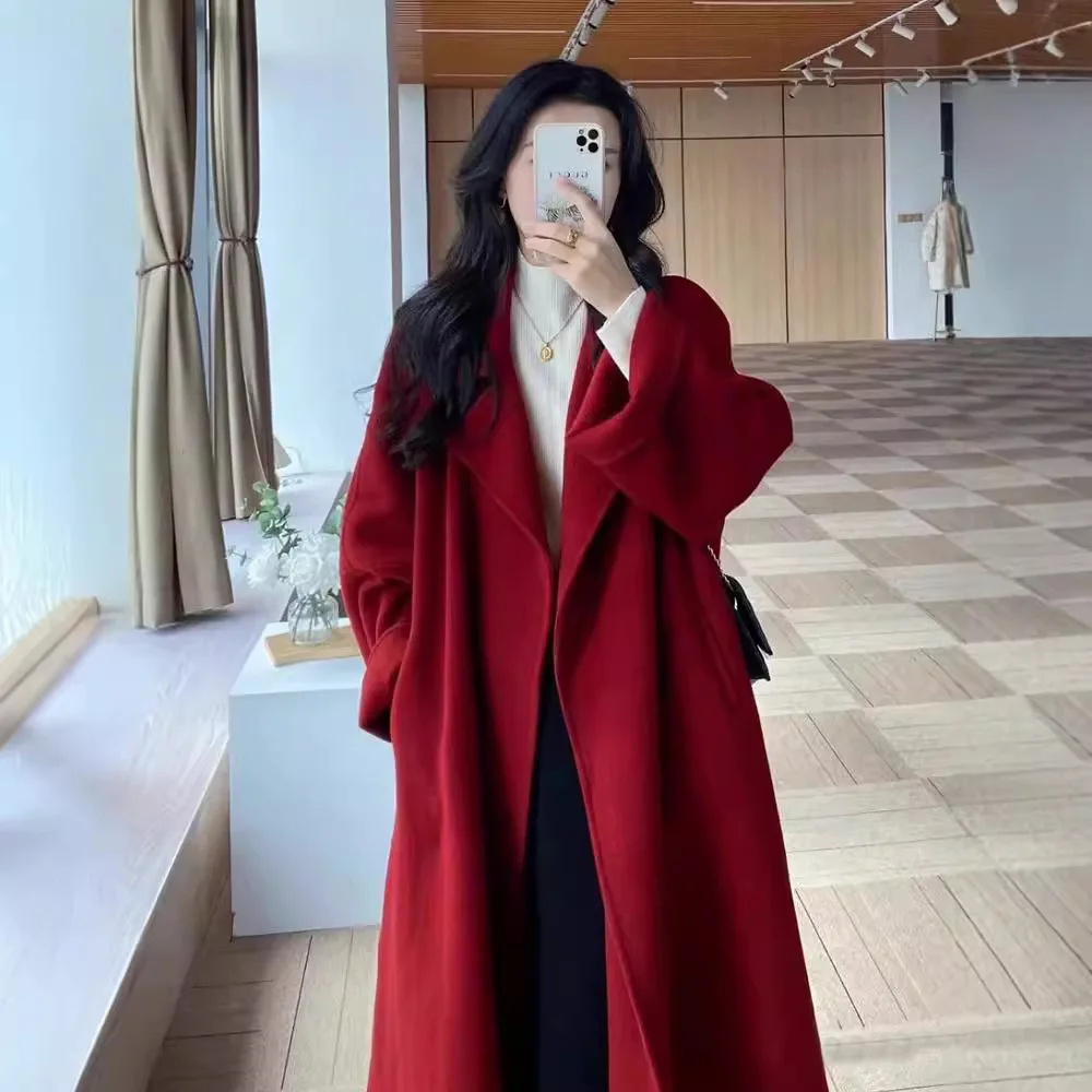Red Woolen Coat Women's Loose Mid-Length Autumn Winter Fashion Korean Style Small Size High-End Feeling New 2025 Model
Red Woolen Coat Women's Loose Mid-Length Autumn Winter Fashion Korean Style Small Size High-End Feeling New 2025 Model