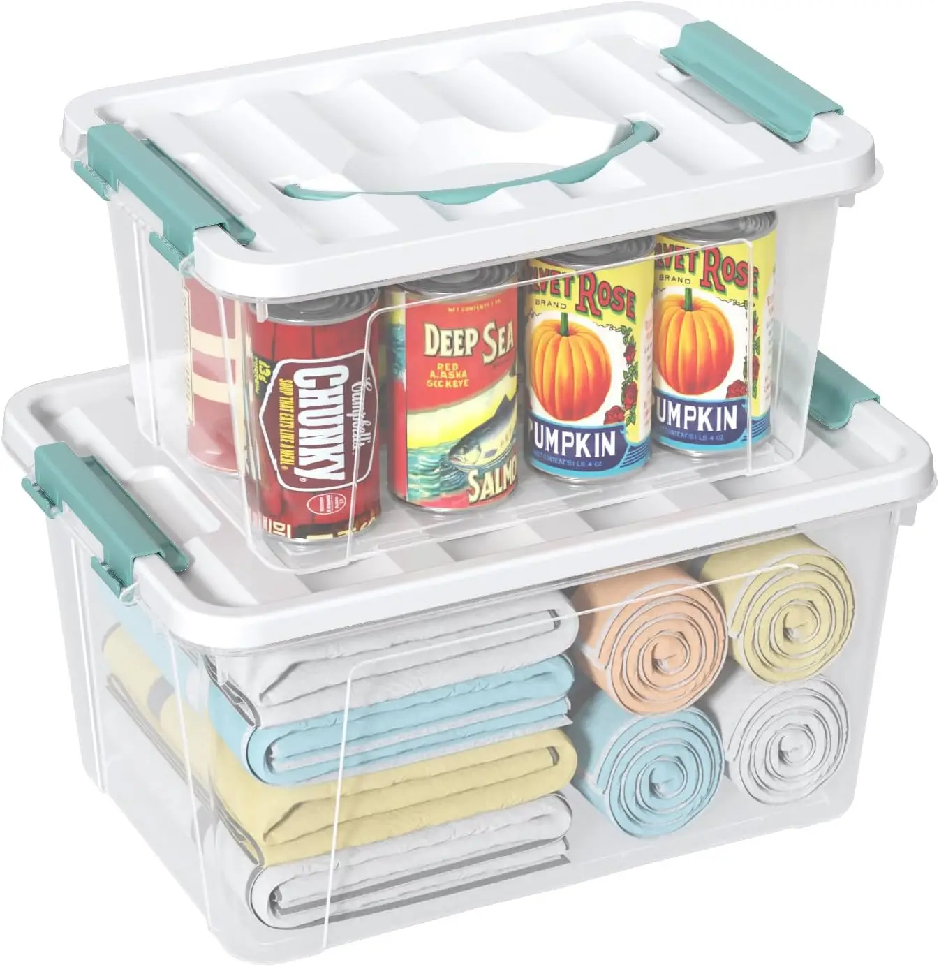 2-packs Latch Storage Boxes with Handle, 7 Quart & 14 Quart Clear plastic Container Tote
2-packs Latch Storage Boxes with Handle, 7 Quart & 14 Quart Clear plastic Container Tote