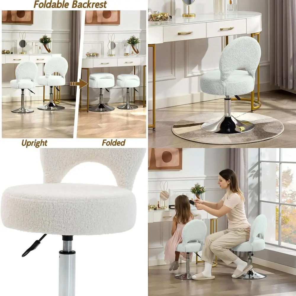 Rotating Folding Vanity Chair for Makeup, Comfortable Teddy Ottoman Stool for Bedrooms and Dressing Rooms
Rotating Folding Vanity Chair for Makeup, Comfortable Teddy Ottoman Stool for Bedrooms and Dressing Rooms