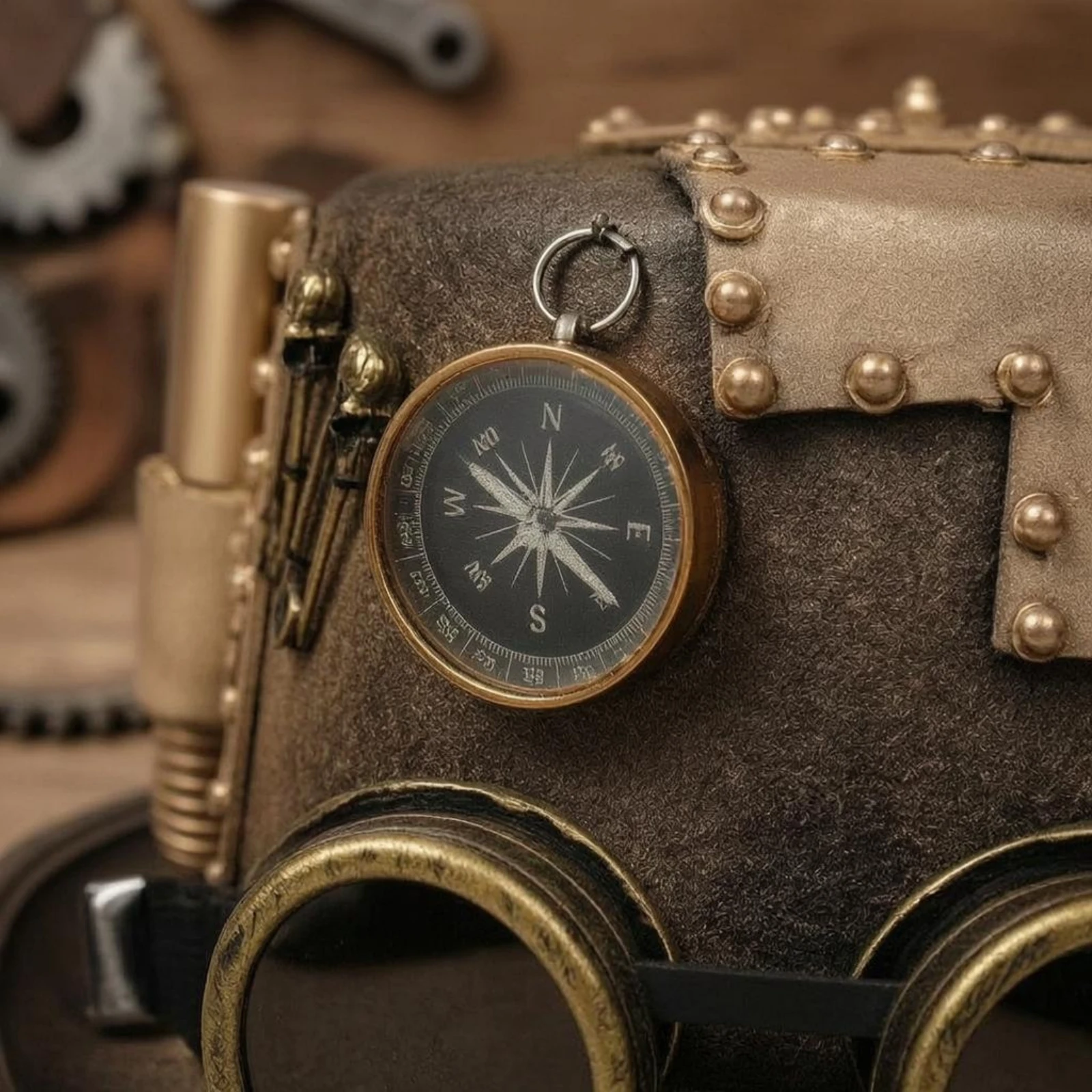 Steampunk Hat Gold and Brown Goggles Hat Costume Headwear Riveted Design Compass Ornament
Steampunk Hat Gold and Brown Goggles Hat Costume Headwear Riveted Design Compass Ornament