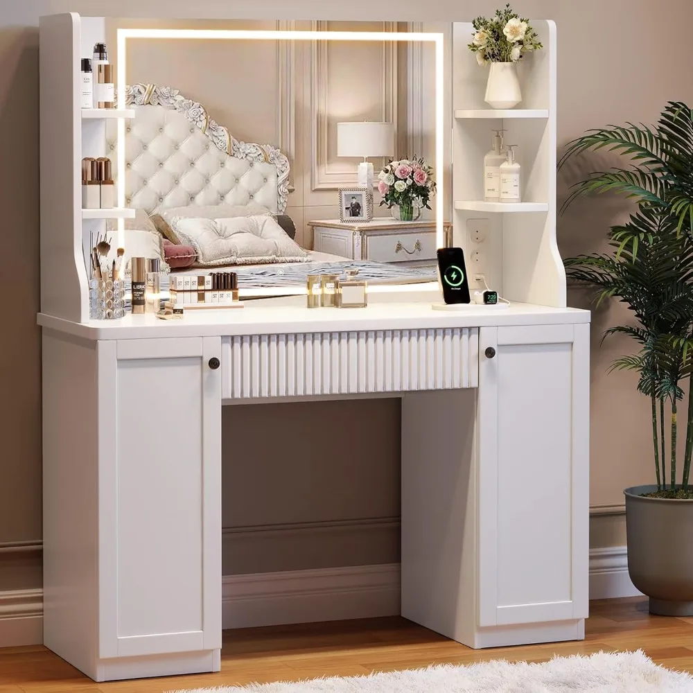 Makeup Vanity Desk with Mirror and Lights, Makeup Vanity Table with Power Outlet,Dressing Table with Storage, Adjustable Shelves
Makeup Vanity Desk with Mirror and Lights, Makeup Vanity Table with Power Outlet,Dressing Table with Storage, Adjustable Shelves