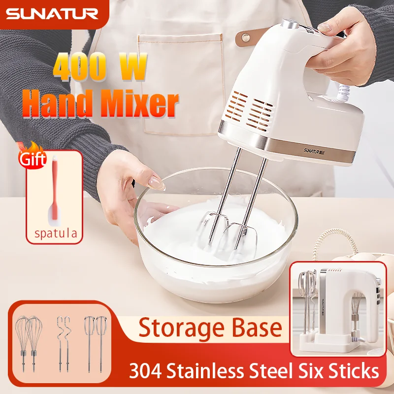 SUNATUR 400W electric kitchen blender DC hand mixer with Storage Base Electronic Control Mixer machine 304 six rods set mixer
SUNATUR 400W electric kitchen blender DC hand mixer with Storage Base Electronic Control Mixer machine 304 six rods set mixer