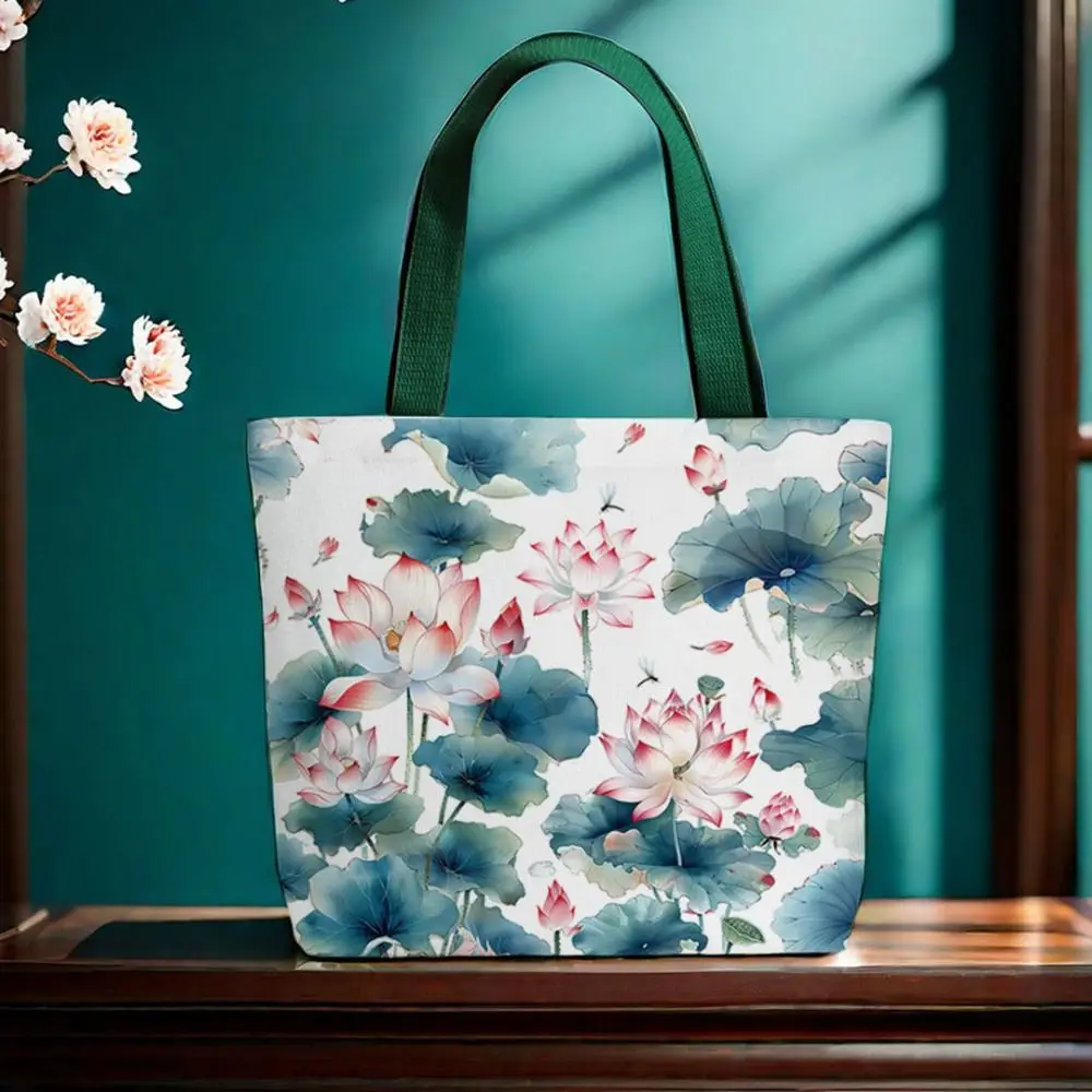 Vintage Chinese Style Lotus Flower Bag Canvas Casual Lotus Flower Tote Bag Shopping Travel Women Shoulder Bag for Lady
Vintage Chinese Style Lotus Flower Bag Canvas Casual Lotus Flower Tote Bag Shopping Travel Women Shoulder Bag for Lady