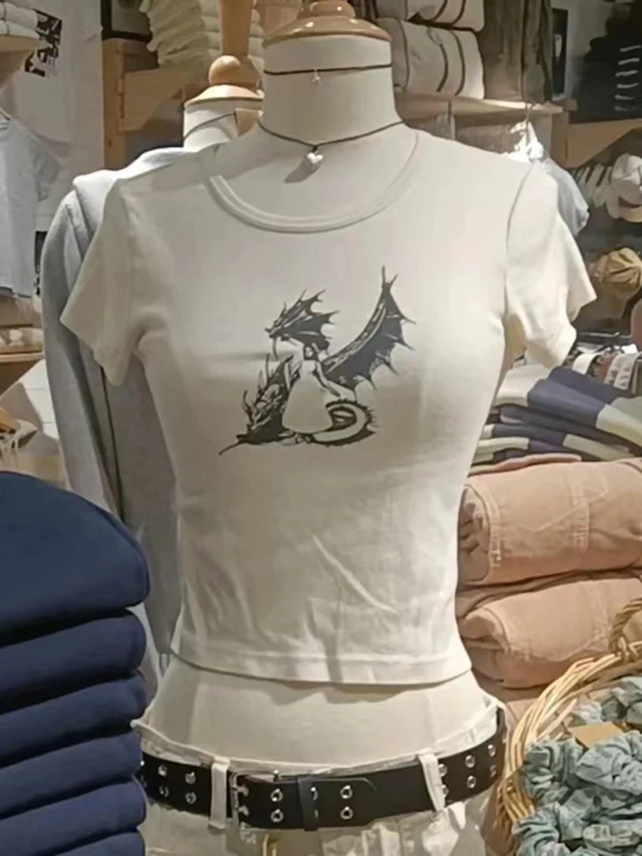 Fashion Dragon Graphic Print Slim T-shirts Women Summer Cotton O-neck Streetwear Short Sleeve Tees Vintage Y2K Sweet Crop Tops
Fashion Dragon Graphic Print Slim T-shirts Women Summer Cotton O-neck Streetwear Short Sleeve Tees Vintage Y2K Sweet Crop Tops