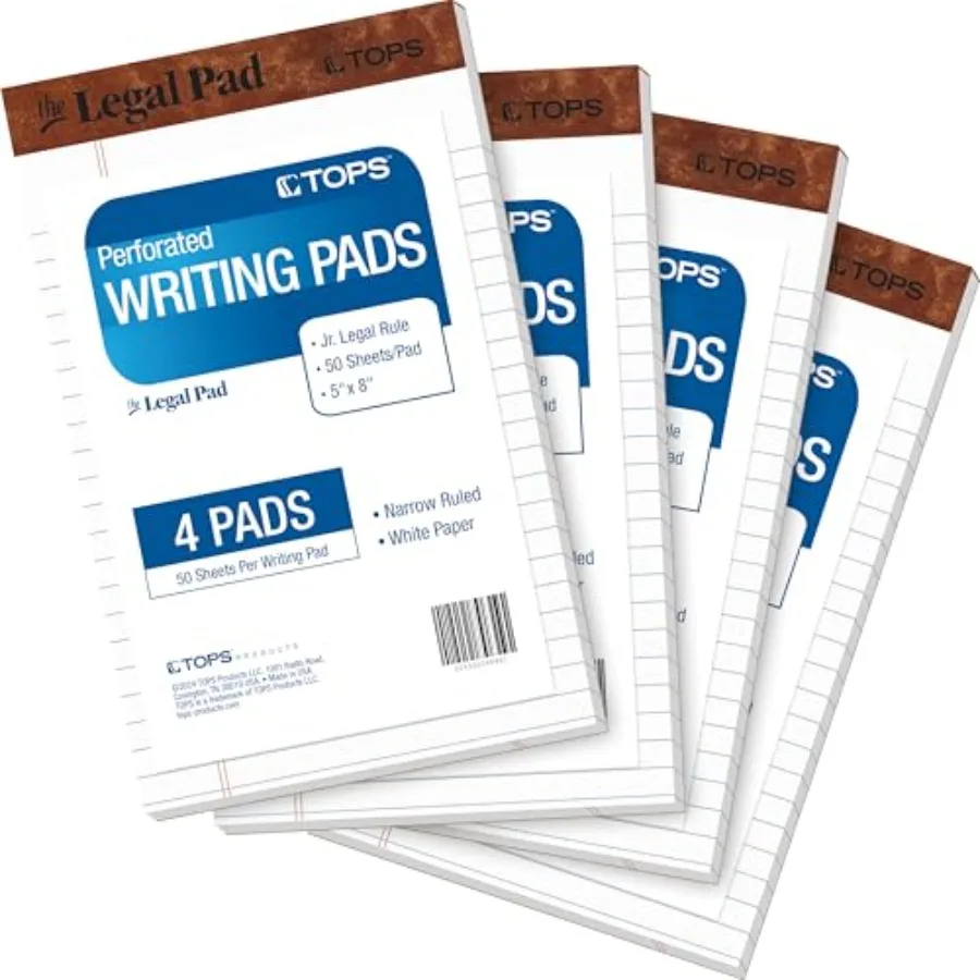 5 x 8 Legal Pads, 4 Pack, The Legal Pad Brand, Narrow Ruled, White Paper, 50 Sheets per Writing Pad, Made in the USA
5 x 8 Legal Pads, 4 Pack, The Legal Pad Brand, Narrow Ruled, White Paper, 50 Sheets per Writing Pad, Made in the USA