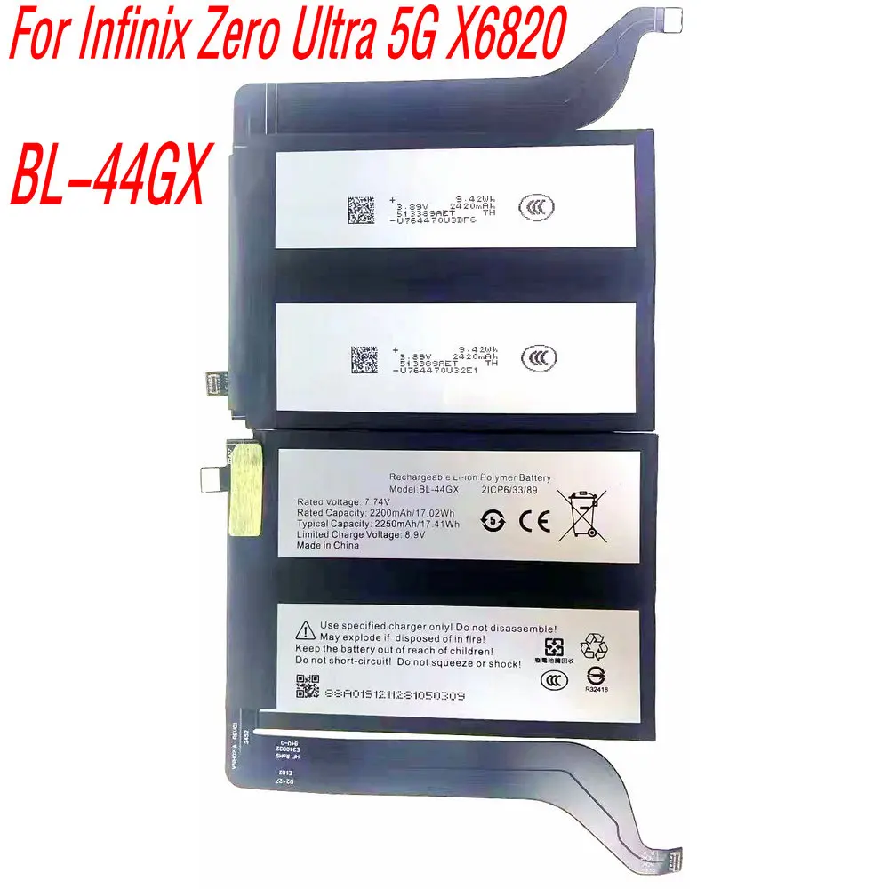 7.74V 2250mAh*2 BL-44GX High Quality Battery For Infinix Zero Ultra 5G X6820 Mobile Phone
7.74V 2250mAh*2 BL-44GX High Quality Battery For Infinix Zero Ultra 5G X6820 Mobile Phone
