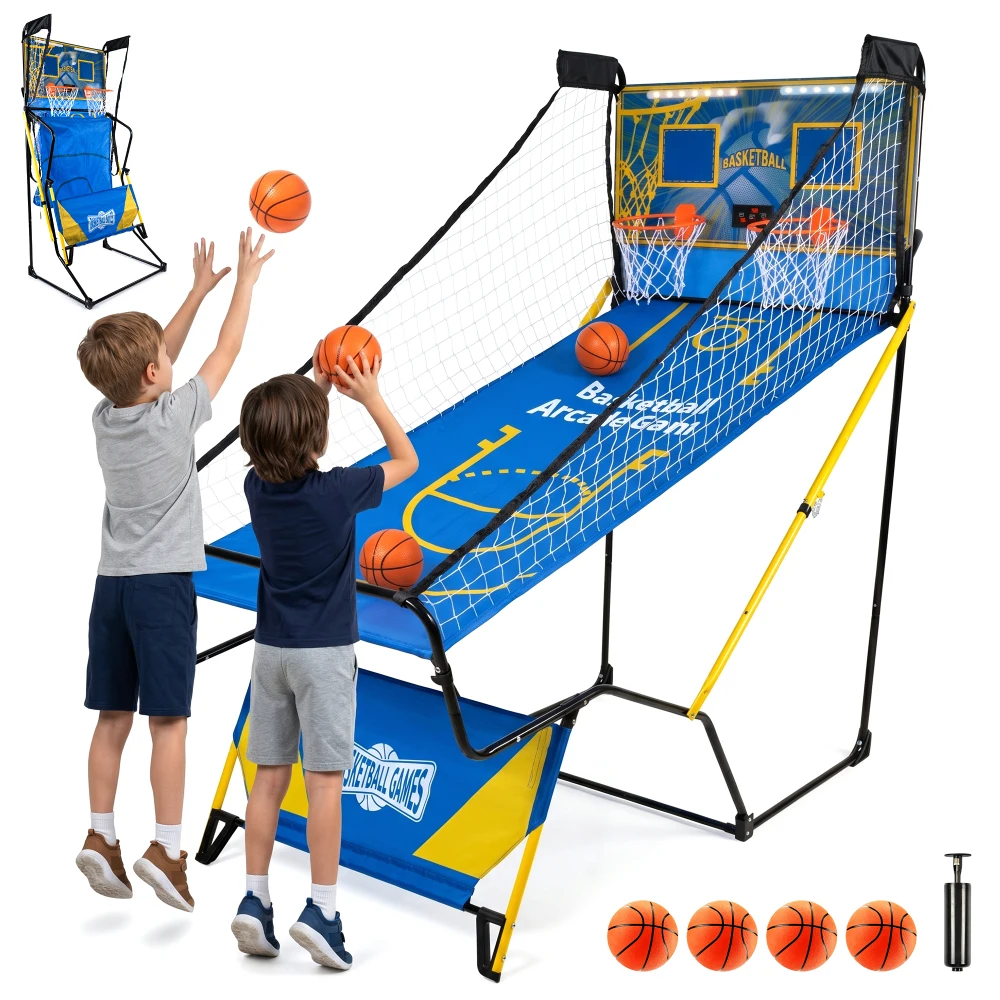 Two-player basketball set for kids (includes 4 balls and an inflation pump); suitable for indoor and outdoor use, with adjustable height—ideal for basketball training.
Two-player basketball set for kids (includes 4 balls and an inflation pump); suitable for indoor and outdoor use, with adjustable height—ideal for basketball training.