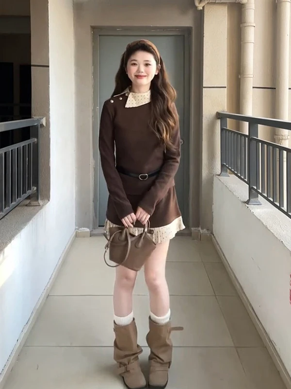 Korean Sle Slimming Polka Dot Splice Flip Collar Waist Cinched ort Skirt Women's Two Piece Set Faionable Casual Wear
Korean Sle Slimming Polka Dot Splice Flip Collar Waist Cinched ort Skirt Women's Two Piece Set Faionable Casual Wear