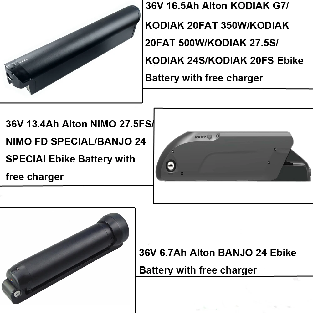 External 36V 6.7Ah 13.4Ah 16.5Ah E-Bike Battery for Alton KODIAK G7 20FAT 500W 20FS 24S 27.5S NIMO 27.5FS FD SPECIAL BANJO 24
External 36V 6.7Ah 13.4Ah 16.5Ah E-Bike Battery for Alton KODIAK G7 20FAT 500W 20FS 24S 27.5S NIMO 27.5FS FD SPECIAL BANJO 24