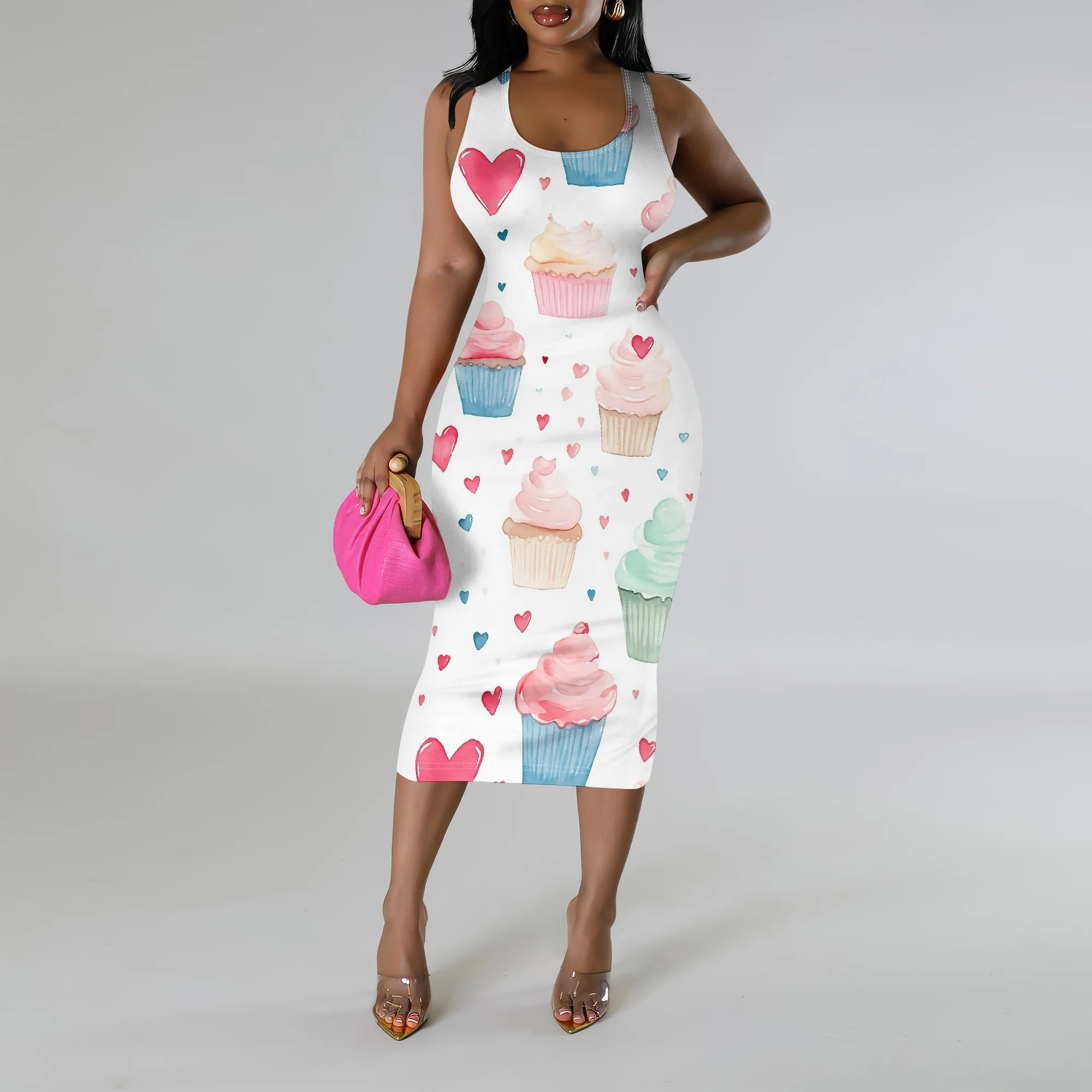 S-XL Cupcake Print Bodycon Dress for Women Sleeveless Sweet Style for Valentine’s Day, Birthday Party or Romantic Picnic Look
S-XL Cupcake Print Bodycon Dress for Women Sleeveless Sweet Style for Valentine’s Day, Birthday Party or Romantic Picnic Look