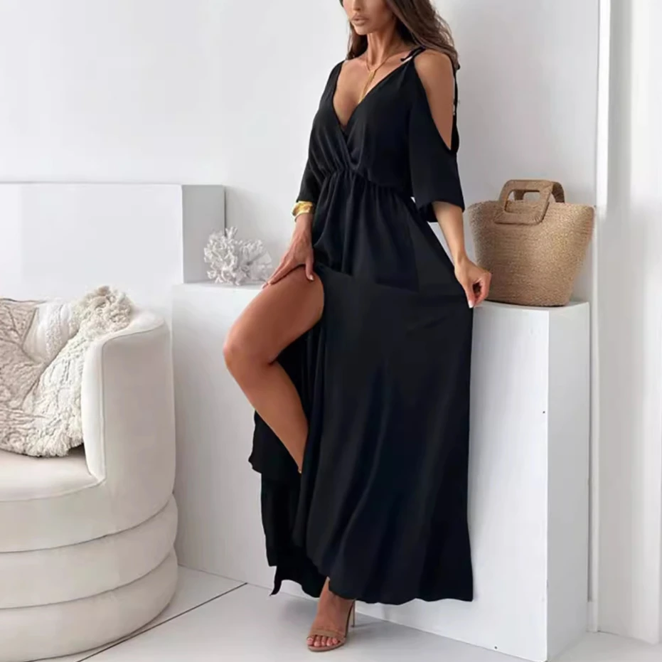 2025 Sexy Hollow V-neck Lace-up Suspender Dress High Waist Slit Solid Women's Dresses European/American Temperament Long Dress
2025 Sexy Hollow V-neck Lace-up Suspender Dress High Waist Slit Solid Women's Dresses European/American Temperament Long Dress