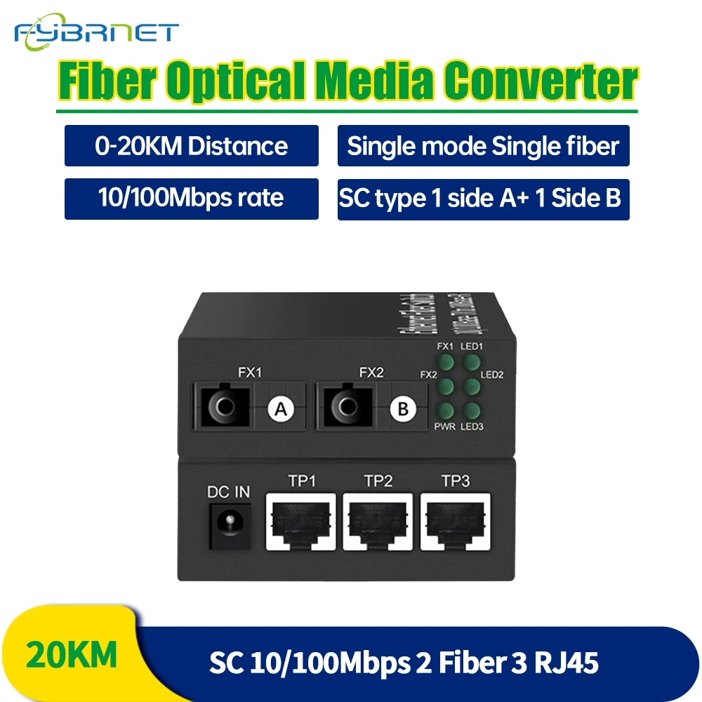 2F3E 10/100M Fast Ethernet 2 Fiber 3 RJ45 fiber switch Optical Media Converter Ethernet SC Single Mode Fiber Switch
2F3E 10/100M Fast Ethernet 2 Fiber 3 RJ45 fiber switch Optical Media Converter Ethernet SC Single Mode Fiber Switch