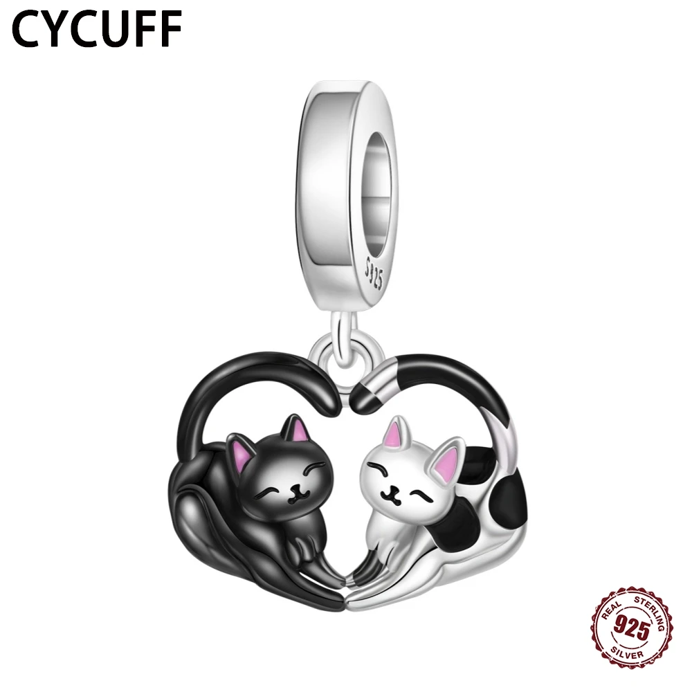 CYCUFF NEW 925 Sterling Silver Pendant Design Two-color Love Epoxy Cat Charms Bracelets Versatile Party Jewelry Gifts For Women
CYCUFF NEW 925 Sterling Silver Pendant Design Two-color Love Epoxy Cat Charms Bracelets Versatile Party Jewelry Gifts For Women