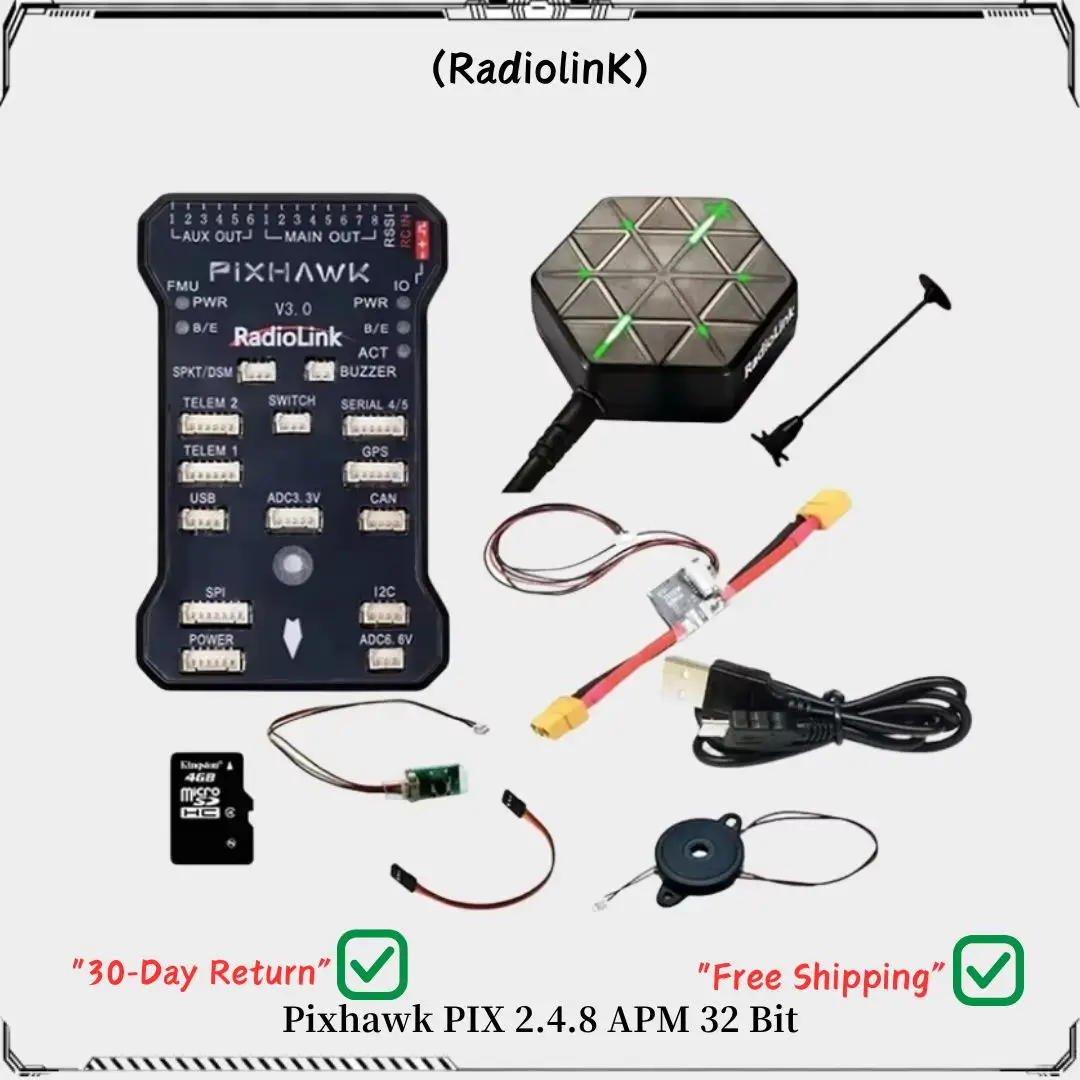 Контроллер полета Radiolink Pixhawk PIX 248, 32-битный APM с компасом M8N GPS SE100 для квадрокоптеров, гексакоптеров
Контроллер полета Radiolink Pixhawk PIX 248, 32-битный APM с компасом M8N GPS SE100 для квадрокоптеров, гексакоптеров