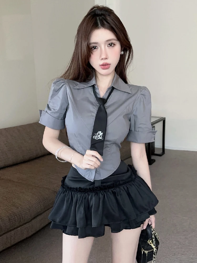 Women Jk Uniform Spice Suit Short Sleeve Lapel Tie Shirt Top Pompous Skirt College Style Sexy Slimming Two-piece Set
Women Jk Uniform Spice Suit Short Sleeve Lapel Tie Shirt Top Pompous Skirt College Style Sexy Slimming Two-piece Set