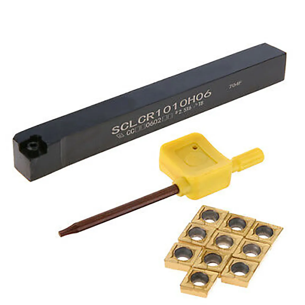SCLCR1010H06 Lathe Turning Tool Holder Boring + 10pcs CCMT0602 Carbide Inserts for Various Processing Environments
SCLCR1010H06 Lathe Turning Tool Holder Boring + 10pcs CCMT0602 Carbide Inserts for Various Processing Environments