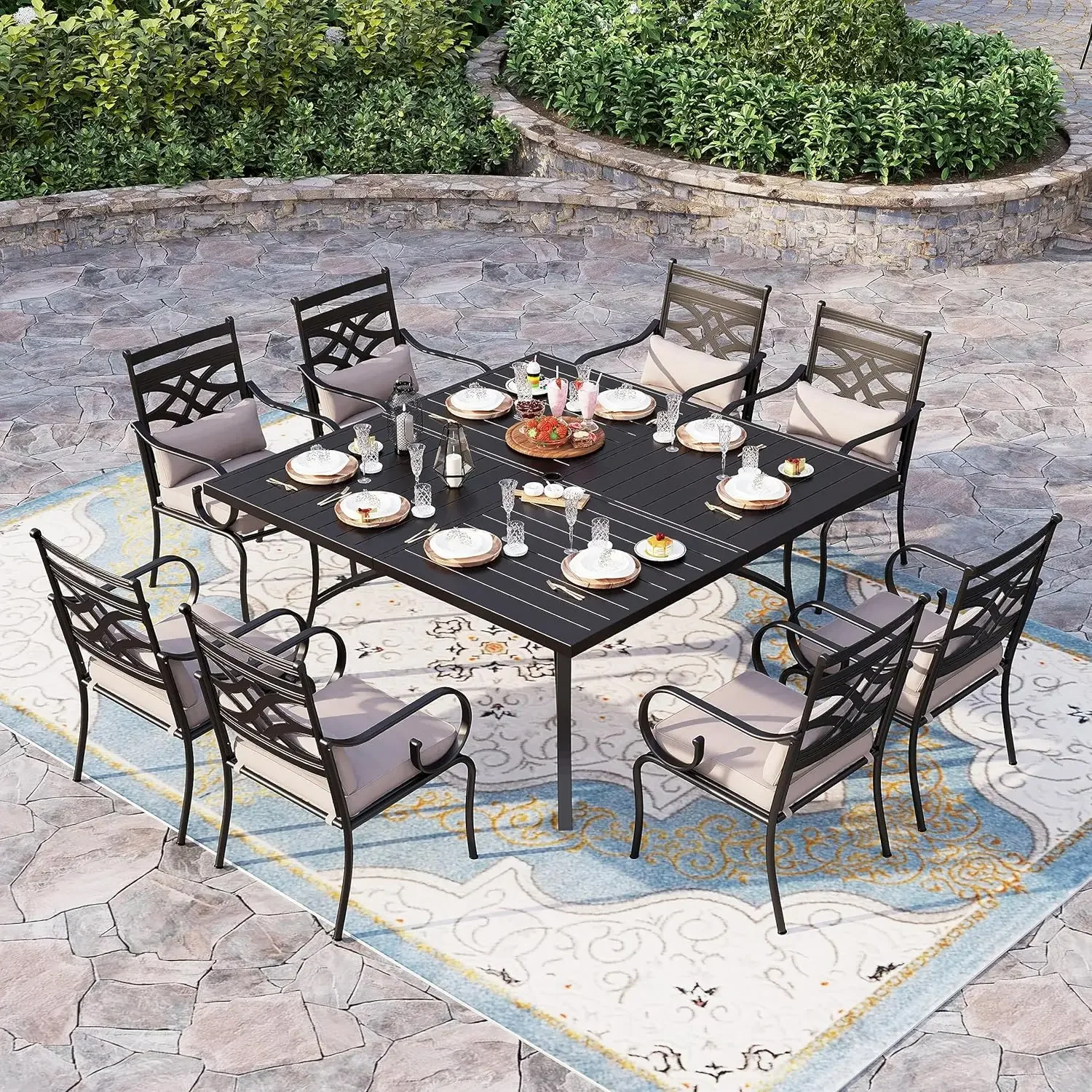 Outdoor Patio Dining Set for 8 | Outdoor Table and Chairs | Removable Seat Cushions | 60" Square Black Patio Dining Table
Outdoor Patio Dining Set for 8 | Outdoor Table and Chairs | Removable Seat Cushions | 60" Square Black Patio Dining Table