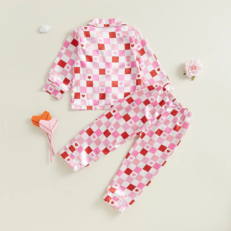 Adorable Toddler Girl Spring Pajama Sets with Long Sleeve Lapel Plaid Heart Print Button-Down Tops and Elastic Waist Pants
Adorable Toddler Girl Spring Pajama Sets with Long Sleeve Lapel Plaid Heart Print Button-Down Tops and Elastic Waist Pants