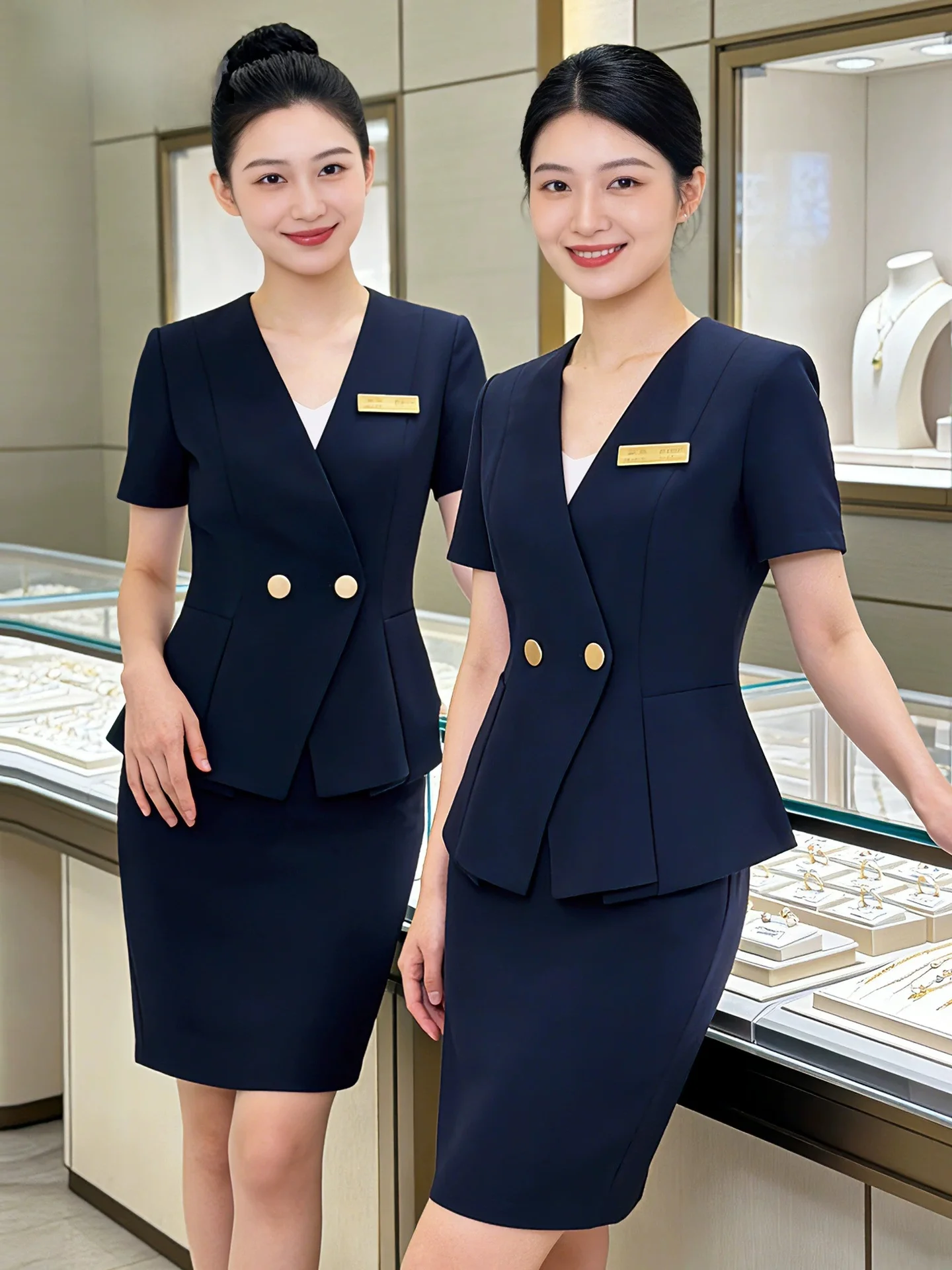 Cobalt Blue Short Sleeve Suit Set Women's Summer Thin High-end Professional Jewelry Store Work Uniform Gold Shop Countermaid
Cobalt Blue Short Sleeve Suit Set Women's Summer Thin High-end Professional Jewelry Store Work Uniform Gold Shop Countermaid