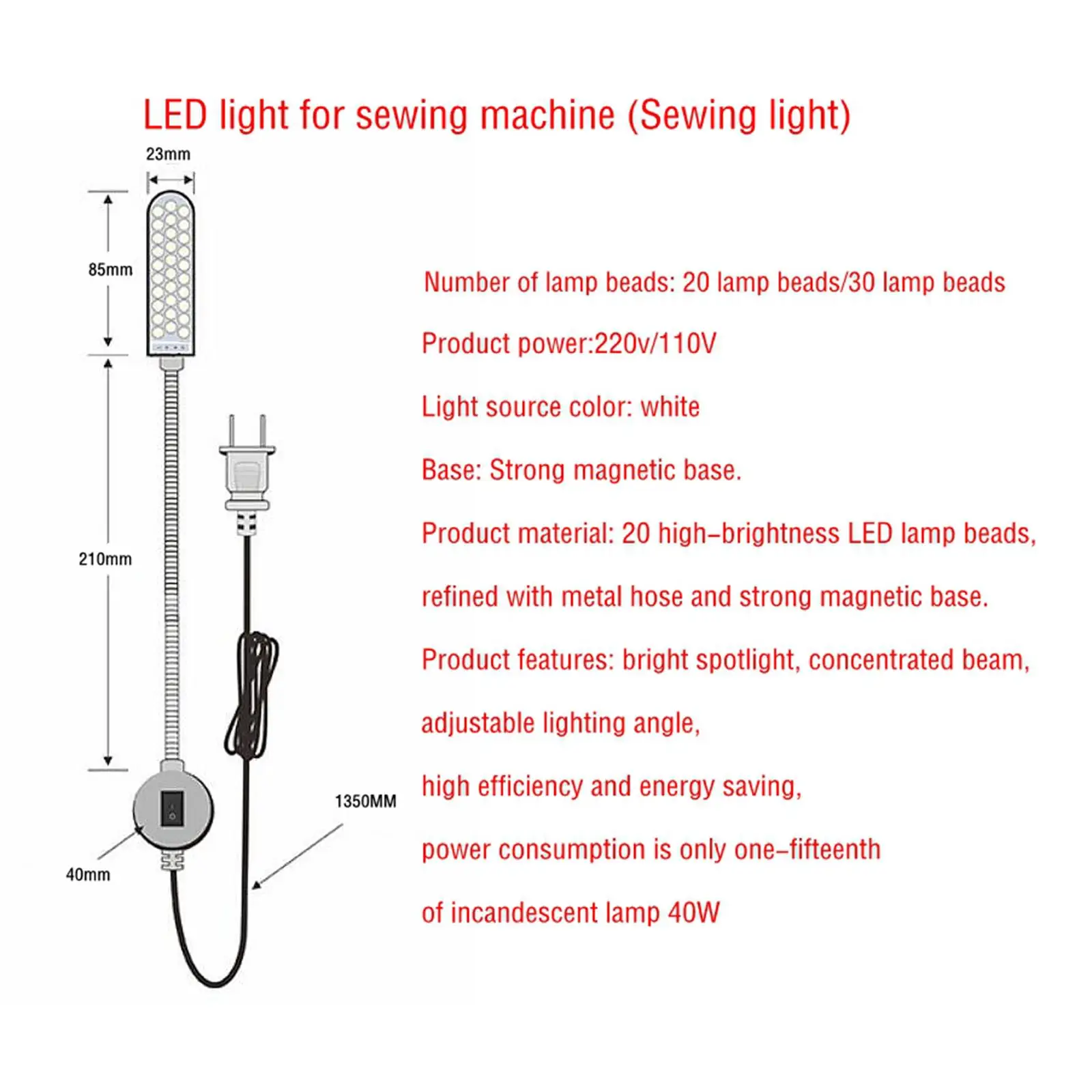 Sewing Machine LED Workbench Light Eye Protection Lamp for Quilting Stitching and Applique Projects
Sewing Machine LED Workbench Light Eye Protection Lamp for Quilting Stitching and Applique Projects