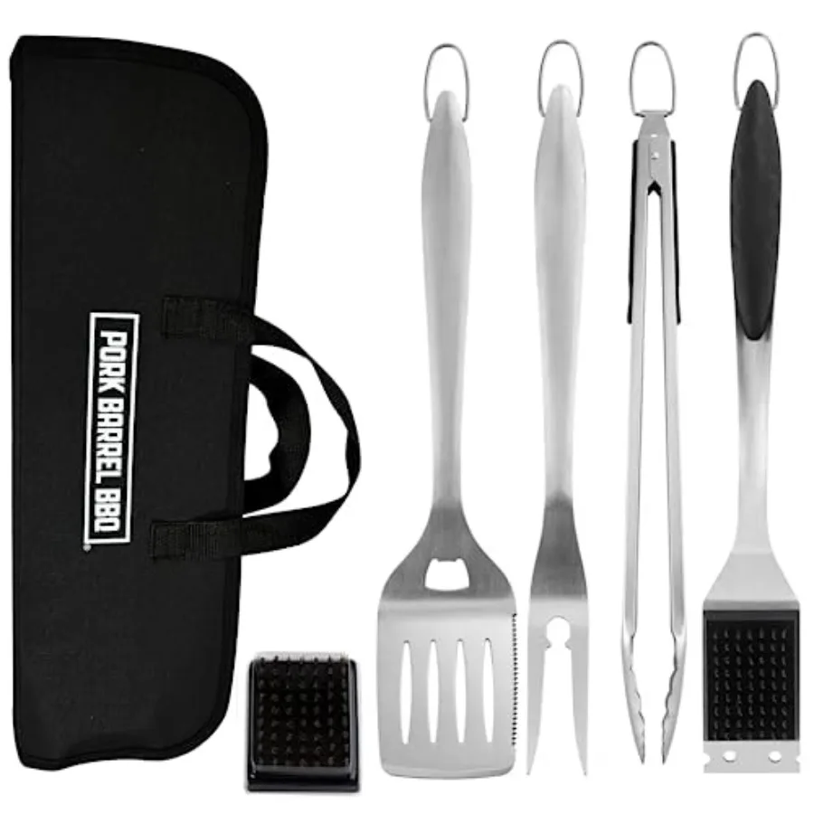 Outdoor Grill Tool Set with Premium Stainless Steel Accessories for Grilling - Black and Silver BBQ Tools Gifts for Men
Outdoor Grill Tool Set with Premium Stainless Steel Accessories for Grilling - Black and Silver BBQ Tools Gifts for Men