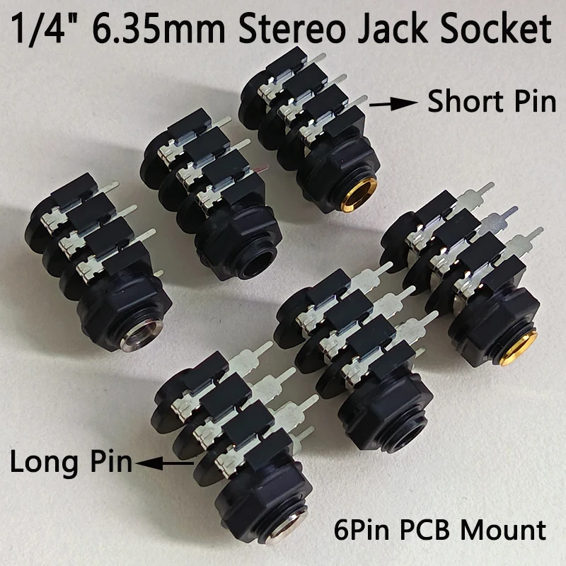 1/4" 6.35mm TRS Stereo Jack Socket Short/Long Pin 6Pin PCB Mount Female Connector for Guitar Amplifier Mixer DJ Audio Equipment
1/4" 6.35mm TRS Stereo Jack Socket Short/Long Pin 6Pin PCB Mount Female Connector for Guitar Amplifier Mixer DJ Audio Equipment
