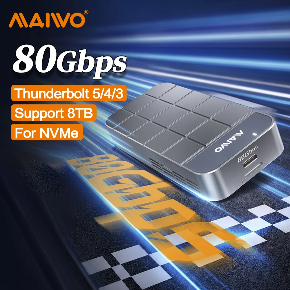 Корпус для SSD MAIWO 80Gbps TB5 NVMe из алюминия с интерфейсом USB4.0 Type-C для M.2 NVMe 2280, поддержка Thunderbolt 5/4/3, емкость до 8 ТБ, безинструментальная установка
Корпус для SSD MAIWO 80Gbps TB5 NVMe из алюминия с интерфейсом USB4.0 Type-C для M.2 NVMe 2280, поддержка Thunderbolt 5/4/3, емкость до 8 ТБ, безинструментальная установка