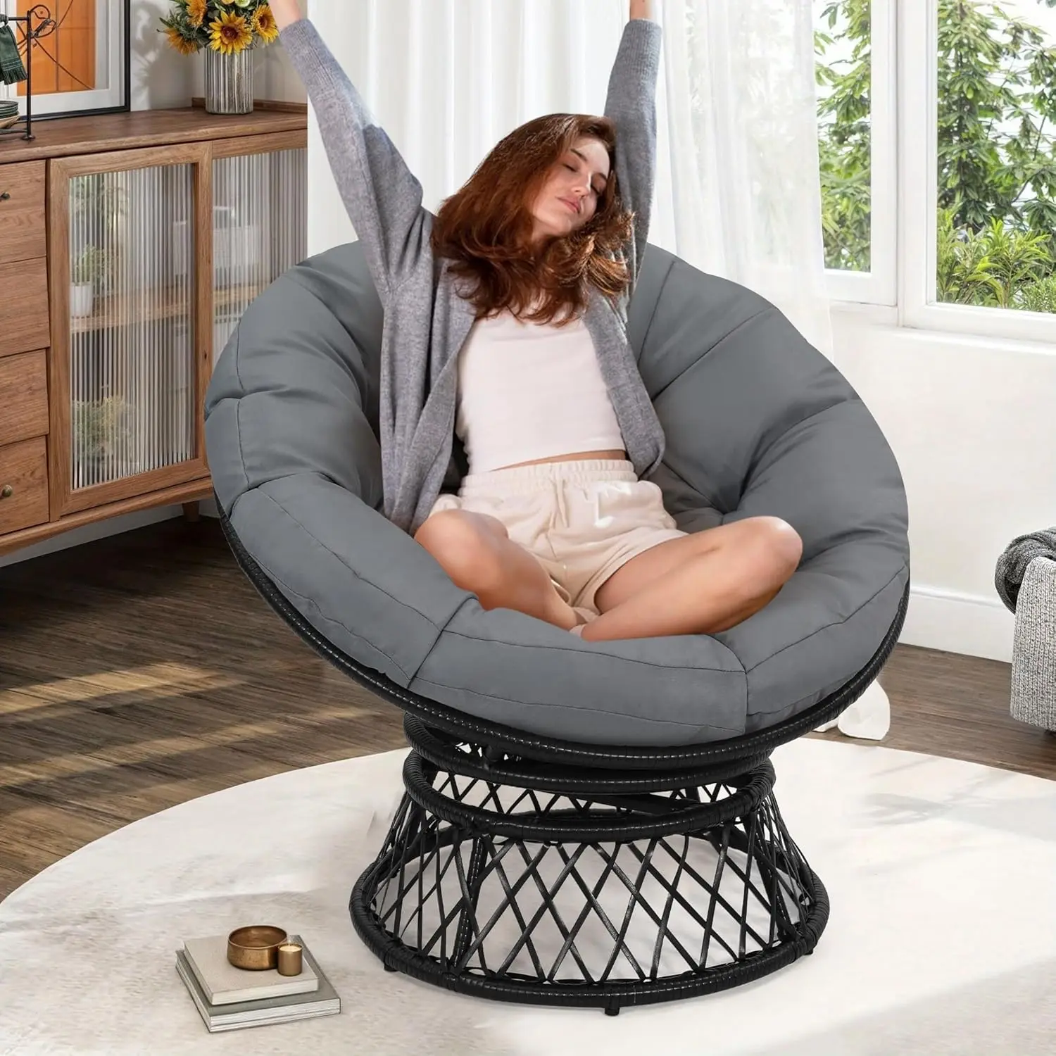 Эргономичное плетеное кресло Papasan, 40 футов, 360° ° Поворотный стул из ротанга для дома и улицы с толстой подушкой, черный каркас, темно-серый
Эргономичное плетеное кресло Papasan, 40 футов, 360° ° Поворотный стул из ротанга для дома и улицы с толстой подушкой, черный каркас, темно-серый