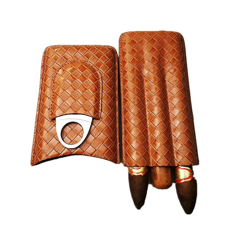 Portable Cigar Case Humidor Three-Finger Cigar Brown and Black Cowhide Material Leather Case with Silver Cigar Cutter
Portable Cigar Case Humidor Three-Finger Cigar Brown and Black Cowhide Material Leather Case with Silver Cigar Cutter