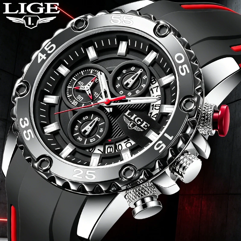 LIGE Sport Men's Quartz Wristwatches Fashion Black Silicone Waterproof Luminous Watch For Men Casual Business Date Chronograph
LIGE Sport Men's Quartz Wristwatches Fashion Black Silicone Waterproof Luminous Watch For Men Casual Business Date Chronograph