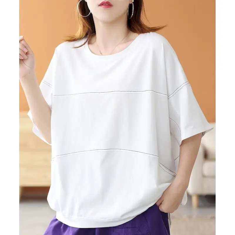 98% Cotton T Shirts Women Artistic Loose Fashion Line Design T-shirt Casual Loose O-neck Short Sleeve Top Summer Thin Tshirt Y2k
98% Cotton T Shirts Women Artistic Loose Fashion Line Design T-shirt Casual Loose O-neck Short Sleeve Top Summer Thin Tshirt Y2k