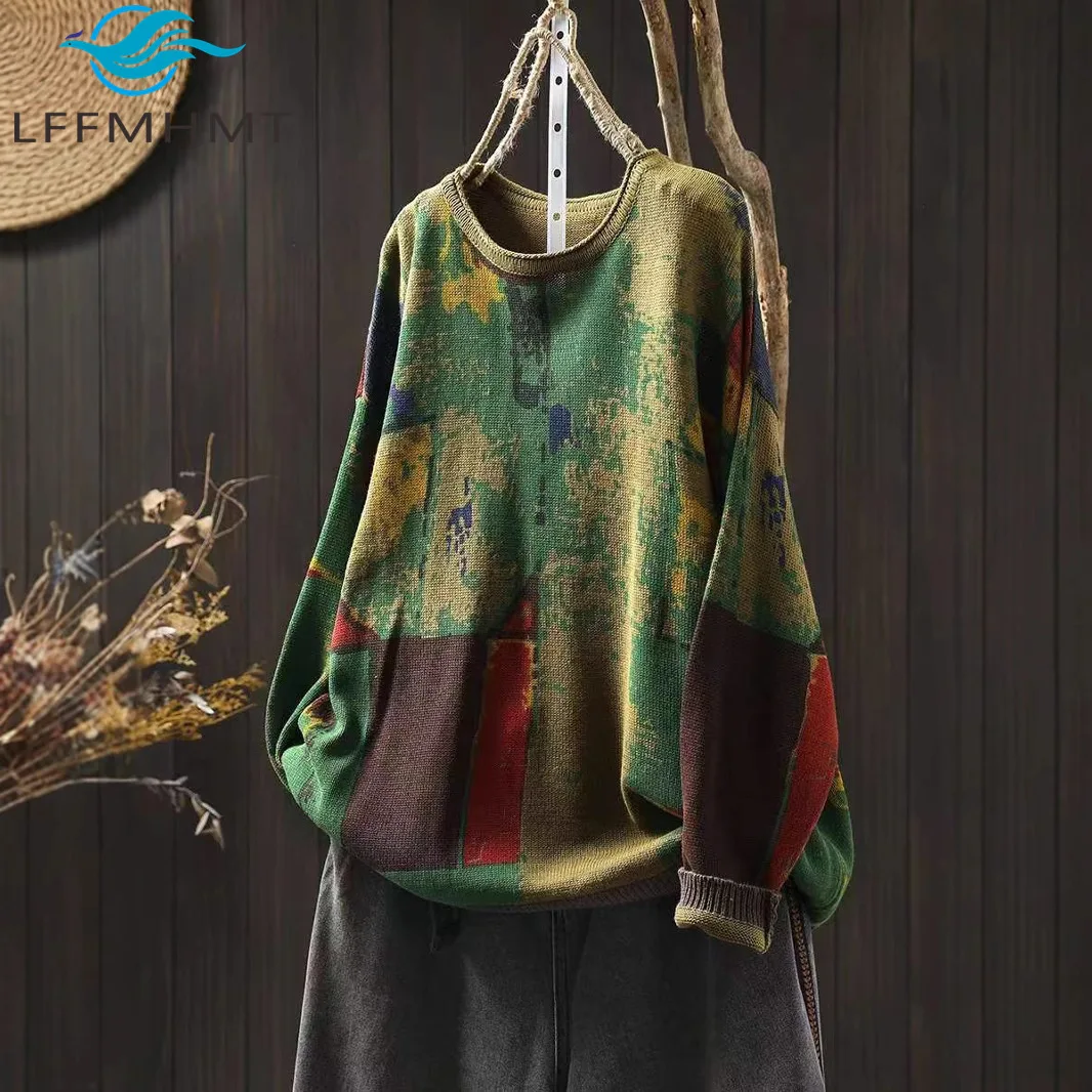 Autumn Winter Painted Printed Cotton Knit Sweater for Women Loose Vintage Casual Pullover Floral Sweater Basic Style Female Tops
Autumn Winter Painted Printed Cotton Knit Sweater for Women Loose Vintage Casual Pullover Floral Sweater Basic Style Female Tops