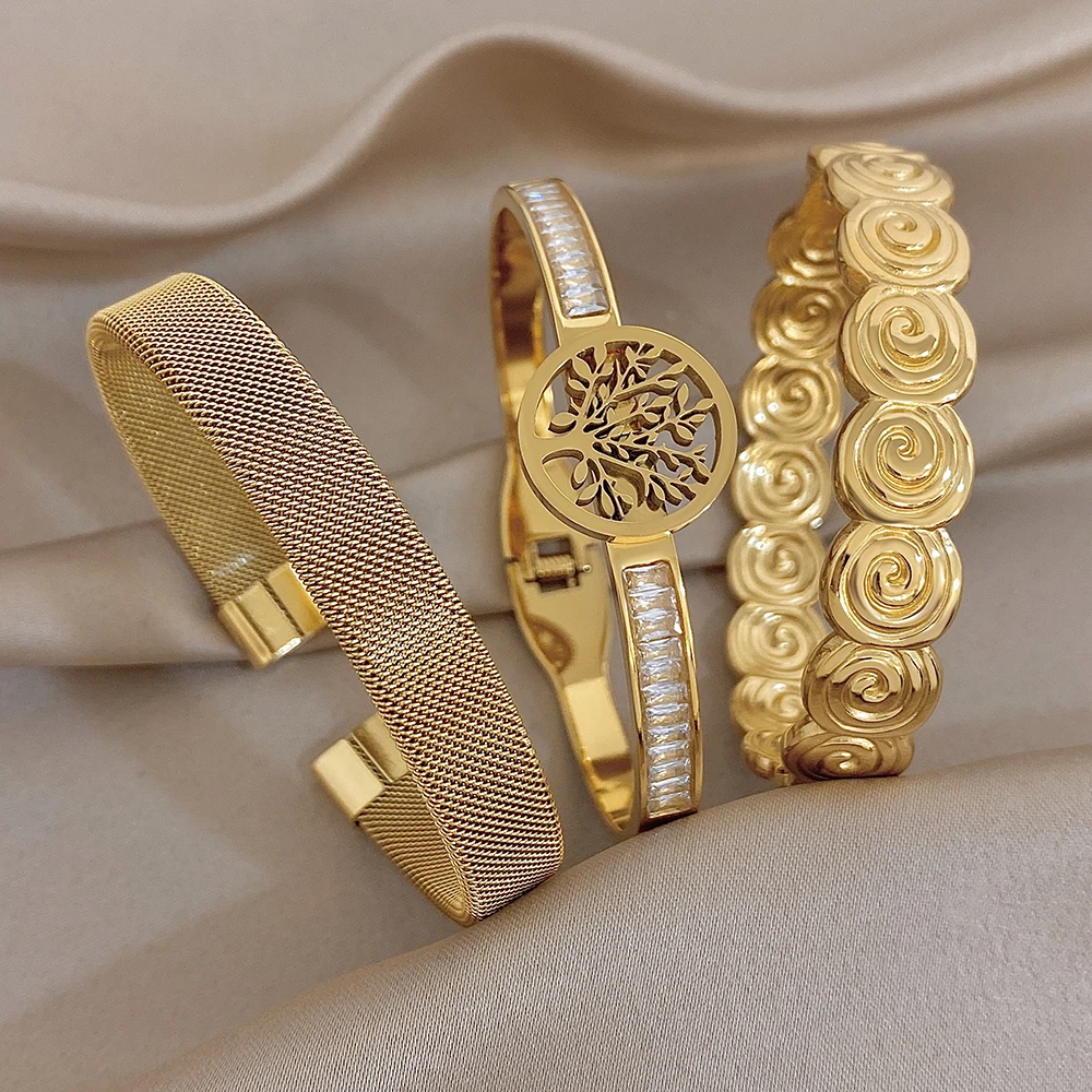 Retro Hollow Tree of Life Spiral Stainless Steel Bangle for Women Waterproof Golden Spring Open Bracelet Party Lady Jewelry Gift
Retro Hollow Tree of Life Spiral Stainless Steel Bangle for Women Waterproof Golden Spring Open Bracelet Party Lady Jewelry Gift
